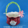 Excellent quality wholesale ceramic christmas basket gift with smiling santa painting